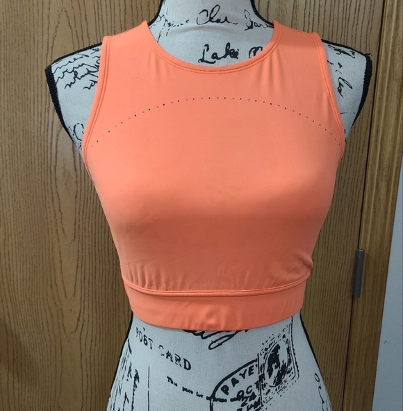 Lululemon Hotty Hot Neon Highlight Orange  Crop Top Mesh Sports Bra - Picture 3 of 7